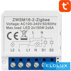 Avatto Okos kapcsolómodul 2-áramkörös AC: 100-240V max. 16A ZigBee Tuya (ZWSM16-W2)