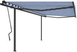 vidaXL Copertină retractabilă automat, stâlpi, albastru/alb, 4, 5x3, 5 m (3070246) - comfy