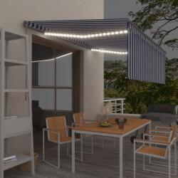 vidaXL Copertină retractabilă manual cu stor&LED, albastru&alb, 4x3 m (3069421) - comfy