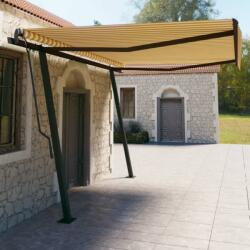 vidaXL Copertină retractabilă manual, cu stâlpi, galben & alb, 4, 5x3 m (3070158) - comfy