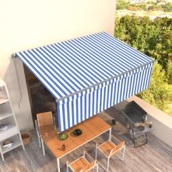 vidaXL Copertină retractabilă manual cu stor, albastru & alb, 4x3 m (3069416) - comfy