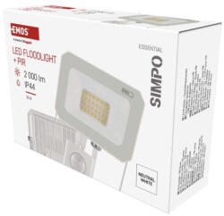 EMOS LED reflektor SIMPO 20W 2000LM IP44 PIR semleges fehér (ZS2323W) - scom