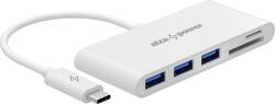 AlzaPower USB-C (M) to 3× USB-A 3.0 (F) USB hub + Card Reader - fehér (APW-HCC4ASDW)