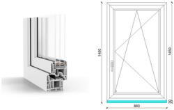  90x150 cm, bukó-nyíló, jobbos, fehér, háromrétegű üvegezésű GreenEvolution 76 B műanyag ablak (O-GEB3BN90150JF)