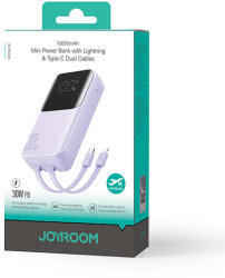 JOYROOM JR-PBC06 mini power bank beépített USB-C / Lightning kábelekkel 30W 10000mAh - lila