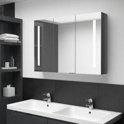 vidaXL fényes szürke fürdőszobaszekrény LED világítással 89x14x62 cm (326528)