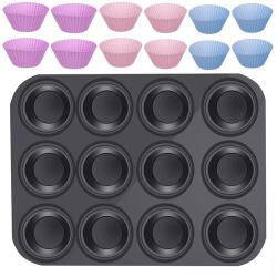 Ruhhy Muffin sütő tepsi, 12 db lyuk, ajándék muffin formákkal
