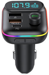 HiGi HiGi® - T70 szivargyújtóba dugható FM transzmitter & autós USB-s gyorstöltő: 1x USB Type-C + 1x USB-A