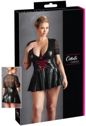 Cottelli Collection Plus Size - fényes ruha piros fűzővel (fekete) (27152011081) - szexshop