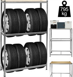 Jurhan TYRE abroncstároló polc, 120x40x180cm, max 795kg, ezüst/világosbarna Jurhan