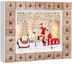 Spielwerk Calendar advent din lemn SANTA CLAUS cu iluminare, 35x6x27cm, alb/maro