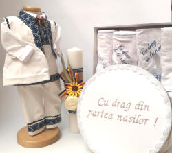 Magazin Traditional Set Traditional Botez - Costumas baietel Trusou Cutie pentru trusou Lumanare Albastru