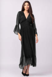 SHOPIKA Rochie neagra din matase si vascoza cu banda elastica in talie si volane Talie unica