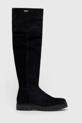Tommy Jeans csizma velúrból Warmlined Long Boot fekete, női, téliesített, platformos - fekete Női 38