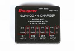 Graupner/SJ USB töltő SLIM 400x4 1S LiPo 4, 2V 400mA