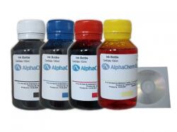 Alphachem Set Flacon Cerneala AlphaChem Compatibil HP44845, 1x100ml C4844A Negru, 1x100ml C4836A Cyan, 1x100ml C4837A Magenta, 1x100ml C4838A Galben, 4buc Cdr Maxell cu plic