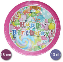Papír tányér 10 db/cs - happy birthday, édességes