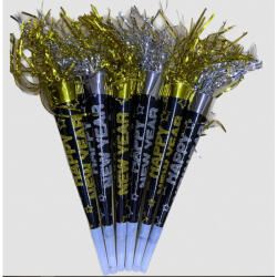 Trombita 26 cm, fekete glitteres, 6 db/cs
