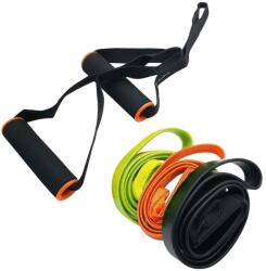SVELTUS FITNESS ELASTIC BAND SET 3 RÉSZES GUMIKÖTÉL SZETT FOGANTYÚVAL fekete|narancssárga|zöld