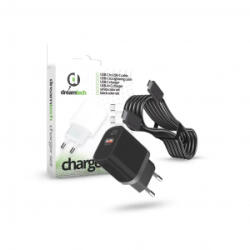 dreamtech PD Charger Set USB-C+A 20W+QC3.0-s adapter USB-C/USB-C kábel fekete (126299)
