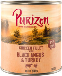 Purizon 6x800g Purizon Original Adult nedves kutyatáp Csirkefilé, Black Angus & pulyka