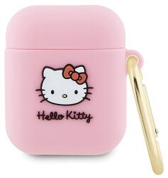 Hello Kitty szilikon 3D Kitty Head tok AirPods 1/2-hez - rózsaszín