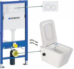 Foglia Set vas wc suspendat cu functie bideu si baterie negru mat Foglia Safari, rezervor incastrat si clapeta alb lucios, Geberit Delta (SGB-setBMBD)