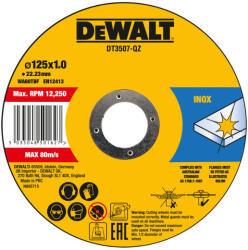 DEWALT Disc de tăiere pentru metal 125 x 1, 0 x 22, 2 mm inox WA60TBF în cutie de metal (10 buc) (DT3507-QZ)