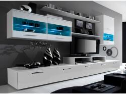 TEMPO KONDELA Nappali sor LED világítással, fehér/fehér- extra magas fényű HG, LEO - kondela