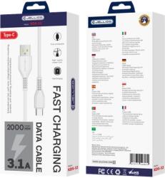 JELLICO KDS-32 USB kábel, USB-A - USB-C, (2 méter 3, 1A), fehér