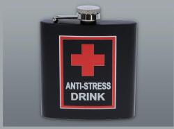 Padonio Matt fekete színű rozsdamentes acél flaska, laposüveg 6 oz. = 1.77 dl - Anti Stress Drink felirattal (DM-6-4000)