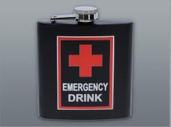 Padonio Matt fekete színű rozsdamentes acél flaska, laposüveg 6 oz. = 1.77 dl - Emergency Drink felirattal (DM-6-4001)