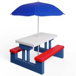 Spielwerk Set de șezut pentru copii cu umbrelă de soare JASMIN, 67x78, 5x42, 5cm, albastru/alb/roșu