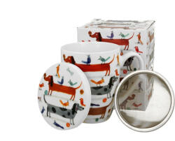 Duo Gift Porcelánbögre tetővel, fémszűrővel, 360ml, dobozban, Long Dogs (53968)