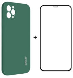 ENKAY borító + 3D üveg Apple iPhone 12 Pro Max sötétzöld