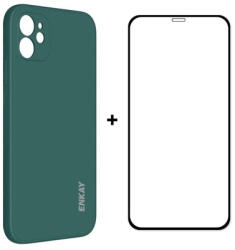 ENKAY borító + 3D üveg Apple iPhone 12 mini sötétzöld
