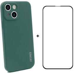 ENKAY borító + 3D üveg Apple iPhone 13 mini sötétzöld