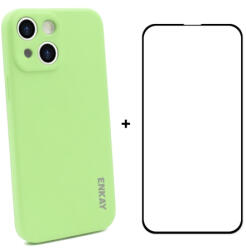 ENKAY borító + 3D üveg Apple iPhone 13 mini világoszöld