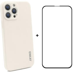 ENKAY borító + 3D üveg Apple iPhone 13 Pro Max bézs