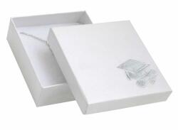 Elegance Fehér papírdoboz ezüst színű ballagási mintával mérete: 80x80x28 mm (GT-5/AG)