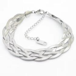 Elegance elegáns különleges fonott mintás nemesacél karlánc ezüst fazonban 11 mm széles 17, 5 cm hosszú plusz a segédlánc 6 cm (CSA1311-1)