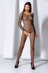 Passion Catsuit Crotchless Plasa Elastica, Negru, S-L
