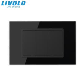 Livolo Intrerupator mecanic triplu 3M, cu revenire, cu rama sticla Negru (VL-3FCMH-1BP-P9E)