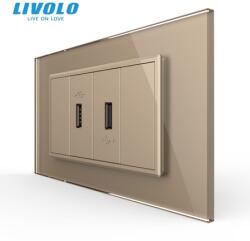 Livolo Priza dubla USB, 4M, cu rama sticla Auriu (VL-2FCUS-1AP-P9E-2FCMB)