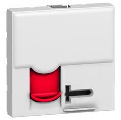 Legrand RJ 45 priza Mosaic - category 6A STP + controlled access - 2 module - alb cu rosu shutter (076599)