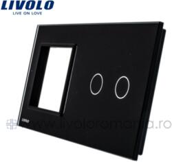 Livolo Rama Priza simpla + Intrerupator dublu Negru (VL-P7E/02-4B)