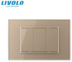 Livolo Intrerupator mecanic triplu 3M, cu rama sticla Auriu (VL-3FCMK-1AP-P9E)