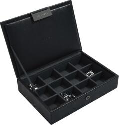 Stackers Cutie pentru butoni manșetă Stackers mini neagră cu capac și 12 compartimente (75423)