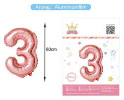 Ante Europe kft Fólia lufi szám - 3 rosegold, 80cm (5999048896414)