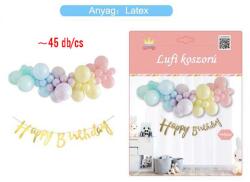 Ante Europe kft Lufi füzér pasztell színek, Happy Birthday 45db vegyes lufi (5999048890351)